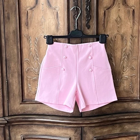 NWT Zara Girls Light Pink High Waist Retro Shorts Buttons Elastic Back 9 10 12 - Picture 3 of 11